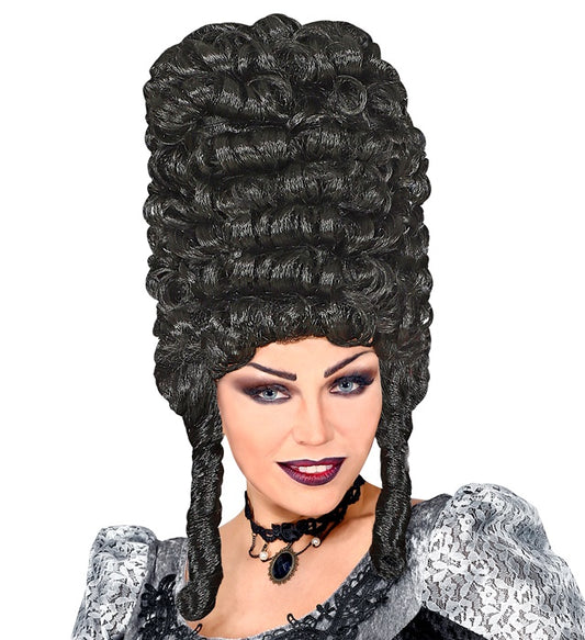 Extra hohe schwarze Gothic Lady Perücke für Fasnacht und Halloween