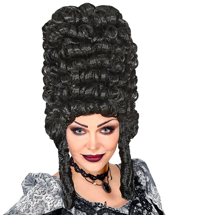 Extra hohe schwarze Gothic Lady Perücke für Fasnacht und Halloween