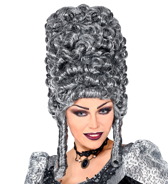 Extra hohe Gothic Lady Perücke grau im voluminösen Gothic-Stil