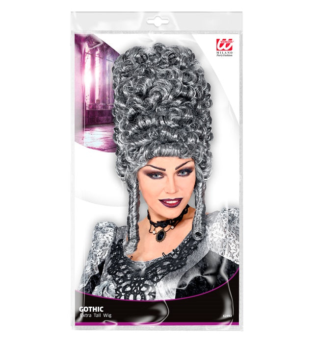 Extra hohe Gothic Lady Perücke grau im voluminösen Gothic-Stil