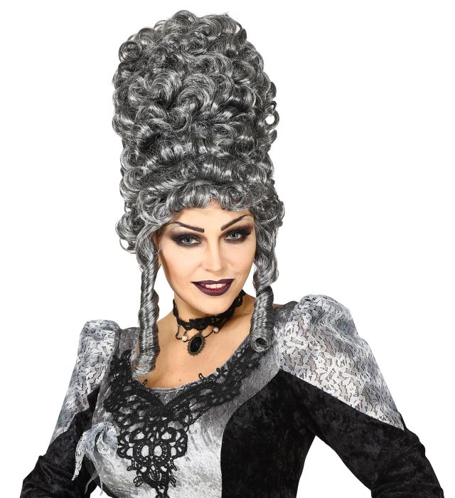Extra hohe Gothic Lady Perücke grau im voluminösen Gothic-Stil
