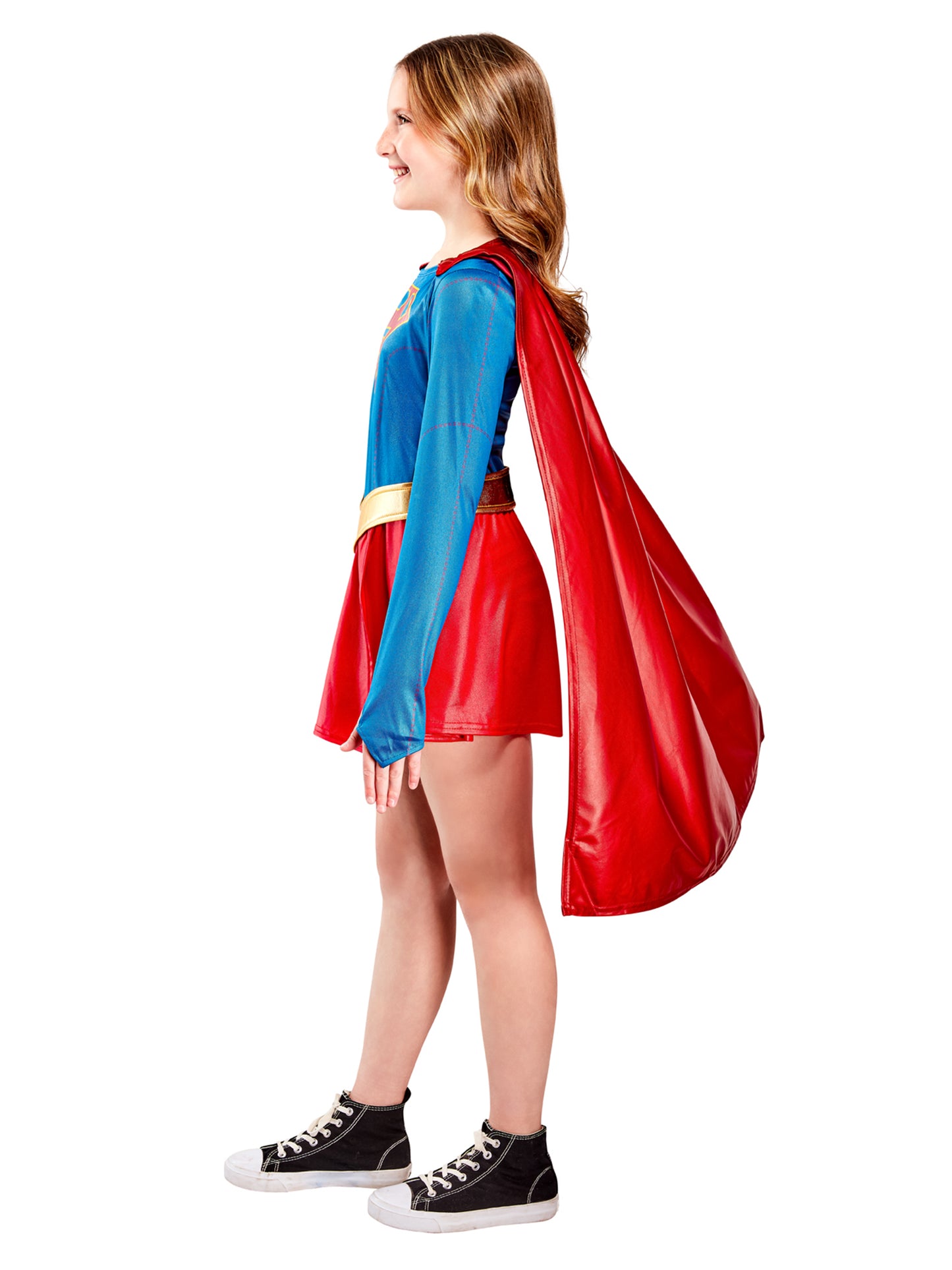 Rubies Supergirl Kinderkostüm für Mädchen mit Kleid und Umhang – Seitenansicht