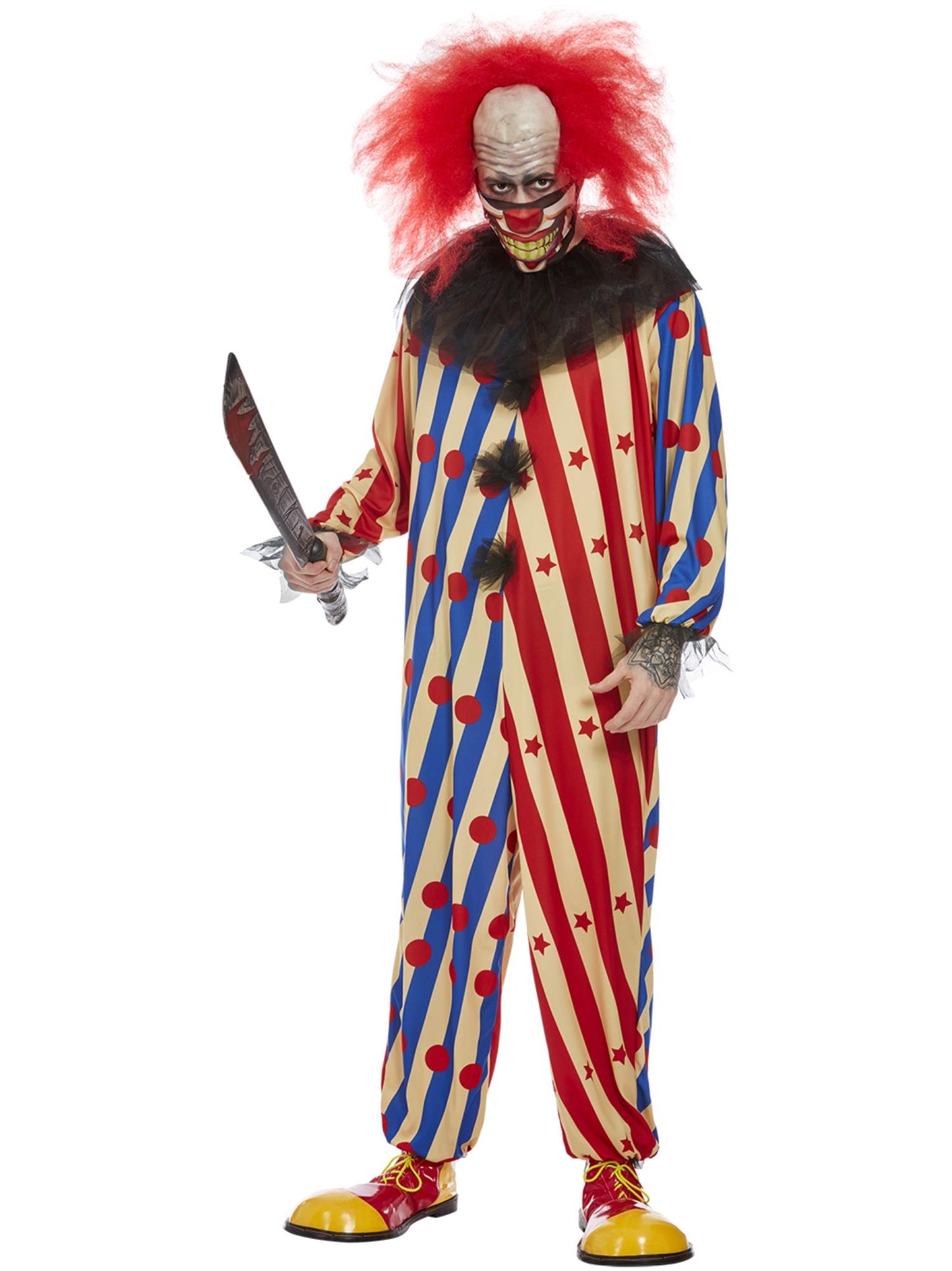 Smiffys Creepy Clown Kostüm Rot-Blau für Herren mit Maske – Produktansicht