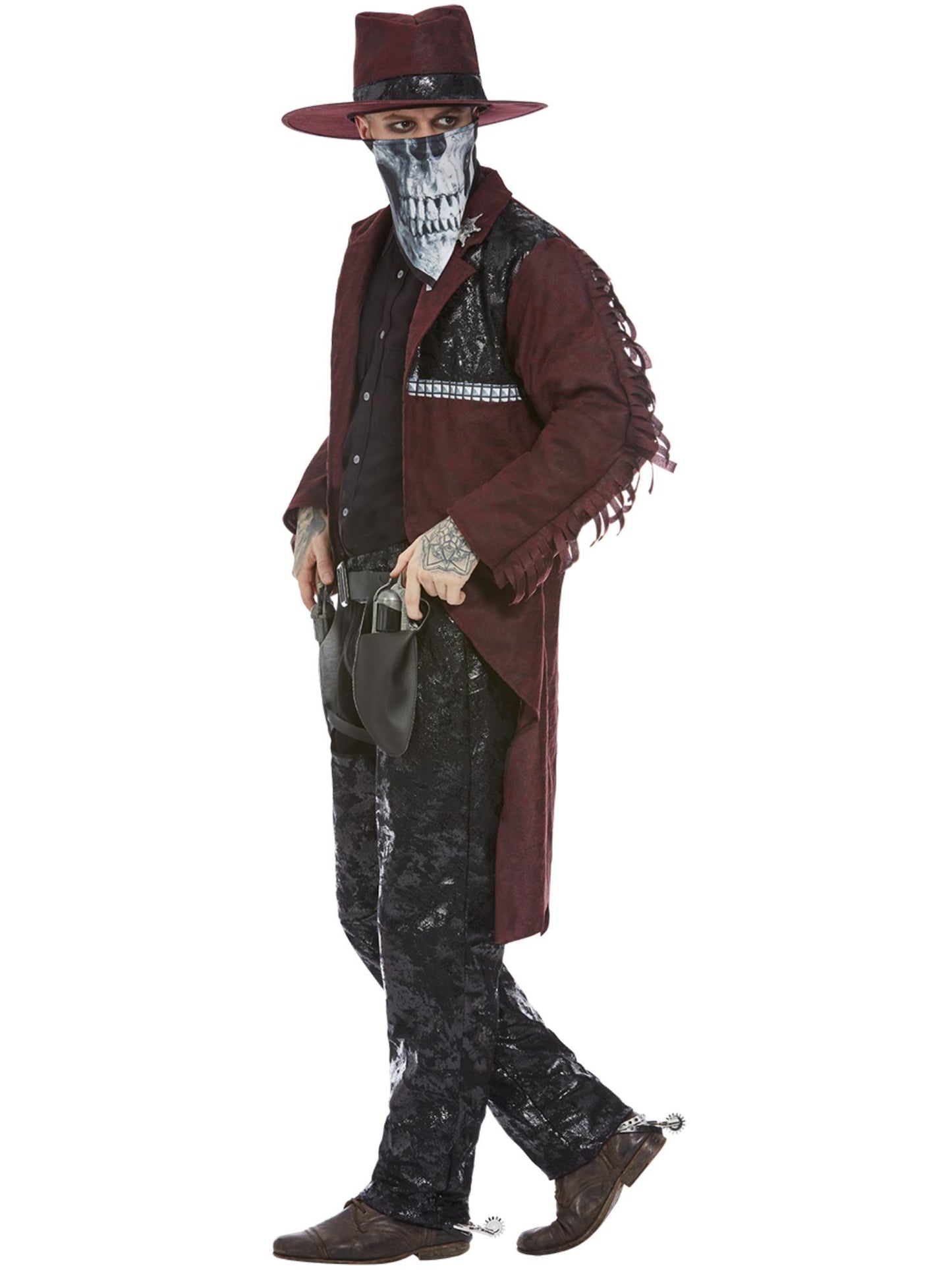 Smiffys Deluxe Dark Spirit Western-Cowboy-Kostüm für Herren in Rot – Seitenansicht
