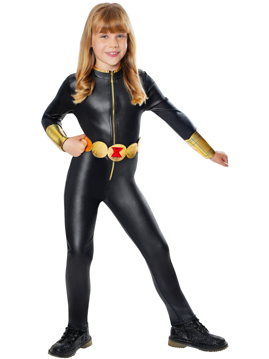 Rubies Black Widow Kinderkostüm für Mädchen mit Overall und Gürtel – Produktansicht