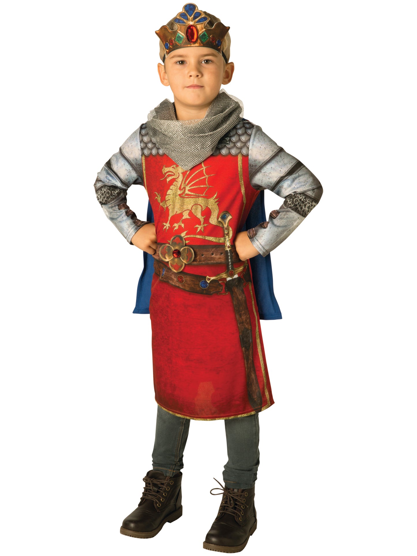 Rubies King Arthur Kinderkostüm für Jungen mit Tunika, Umhang und Krone – Produktansicht
