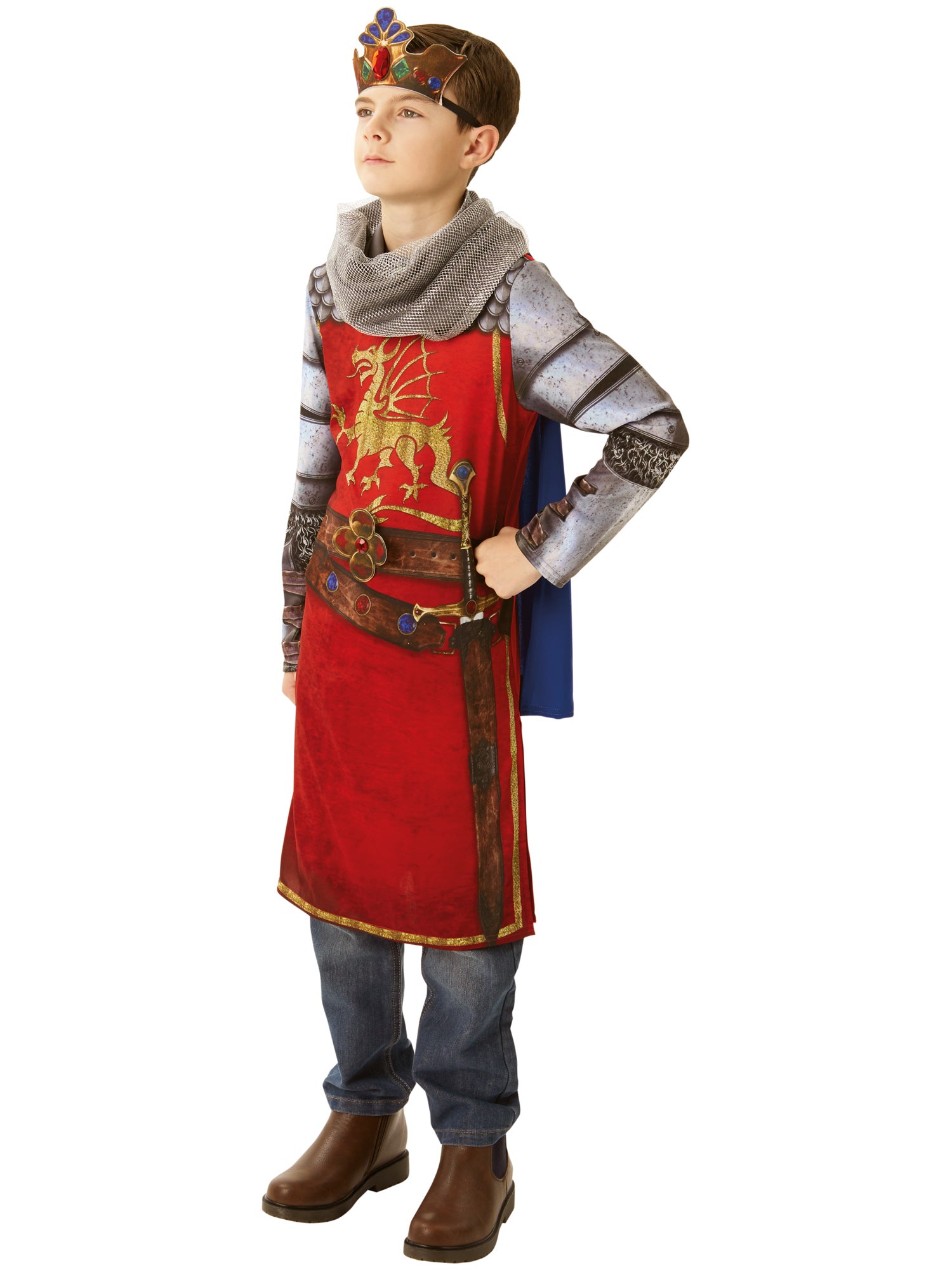 Rubies King Arthur Kinderkostüm für Jungen mit Tunika, Umhang und Krone – Seitenansicht