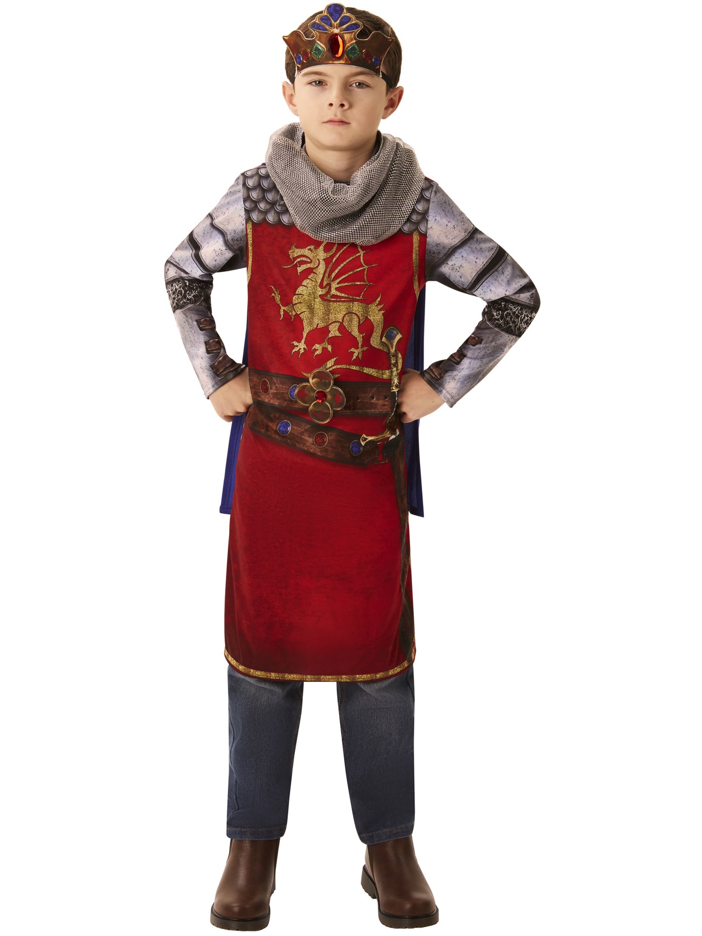 Rubies King Arthur Kinderkostüm für Jungen mit Tunika, Umhang und Krone – Rückansicht