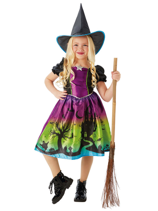 Rubies Ombre Witch Kinderkostüm für Mädchen mit Kleid und Hut – Produktansicht