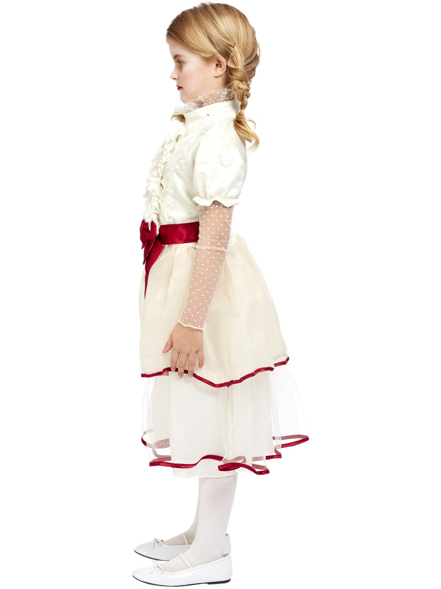 Smiffys WITCH Porzellanpuppen-Kostüm für Mädchen in Creme mit Kleid und Gürtel – Seitenansicht