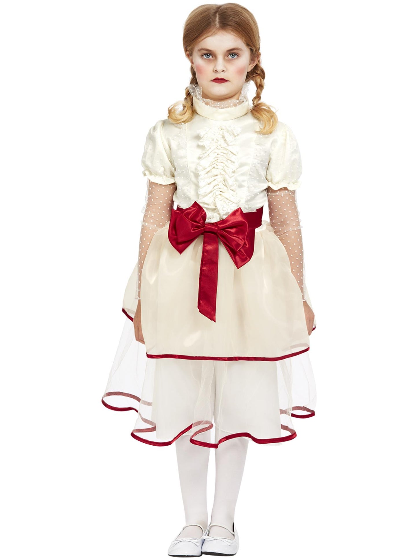 Smiffys WITCH Porzellanpuppen-Kostüm für Mädchen in Creme mit Kleid und Gürtel – Produktansicht