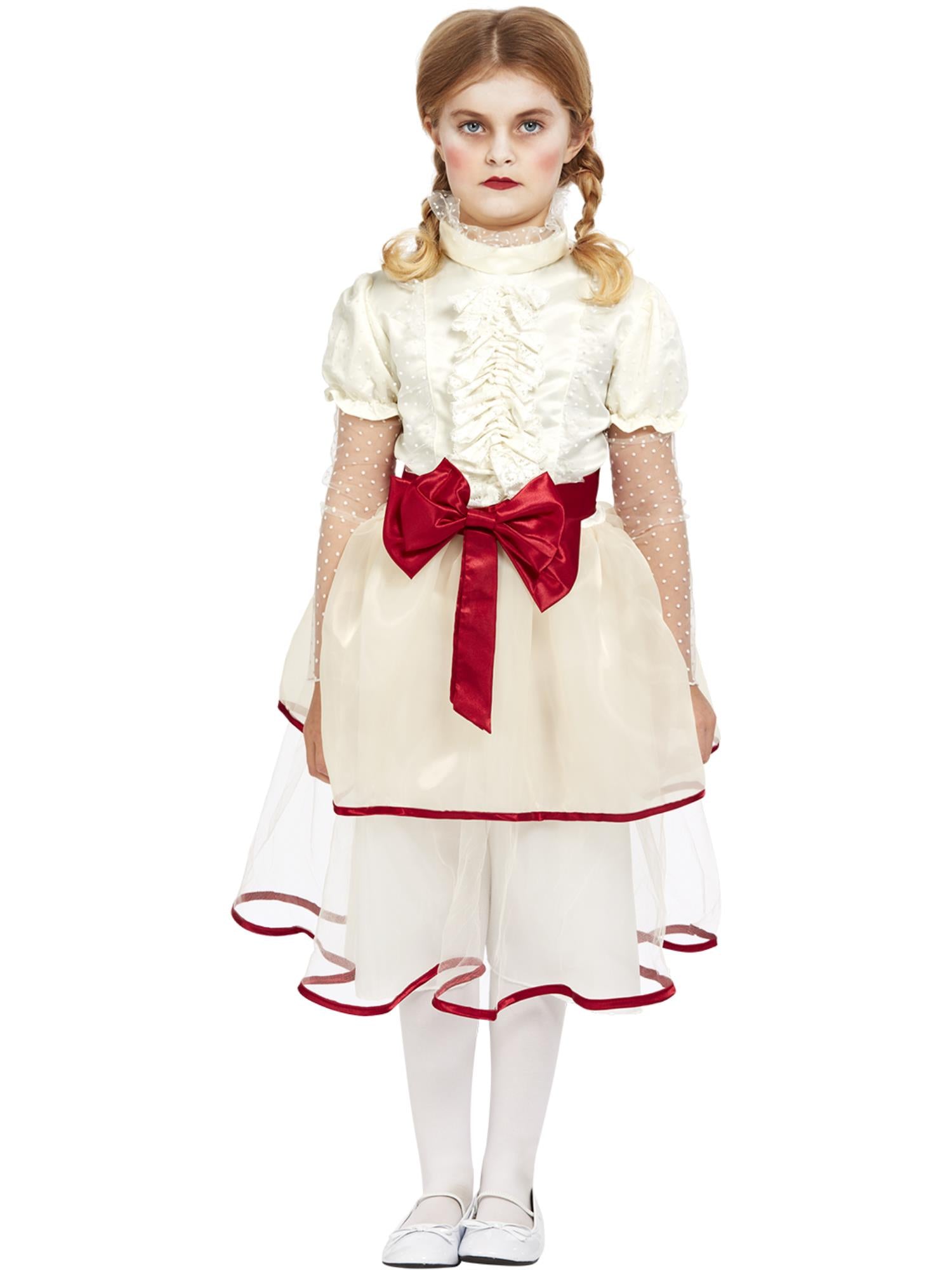 Smiffys WITCH Porzellanpuppen-Kostüm für Mädchen in Creme mit Kleid und Gürtel – Produktansicht