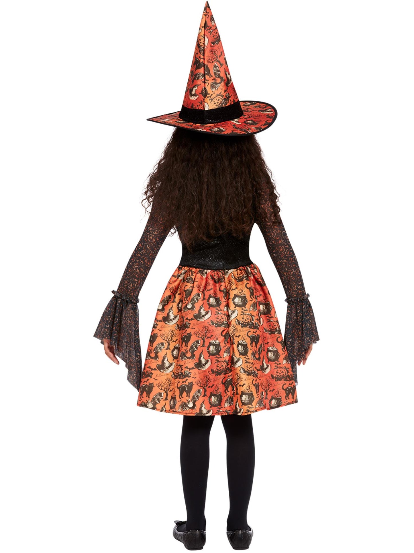 Smiffys Vintage-Witch-Kostüm Orange für Mädchen mit Kleid und Hut – Detailansicht