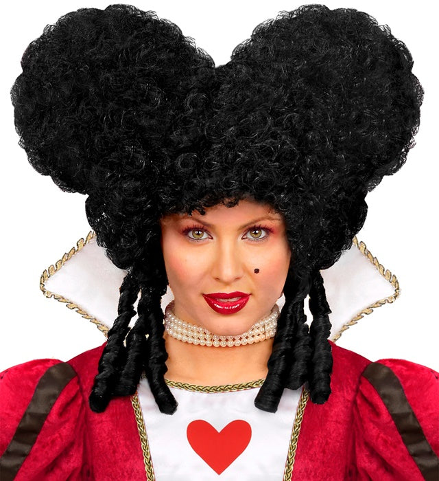 Schwarze Barockperücke mit voluminösen Locken für Fasnacht und Halloween