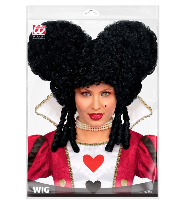 Schwarze Barockperücke mit voluminösen Locken für Fasnacht und Halloween