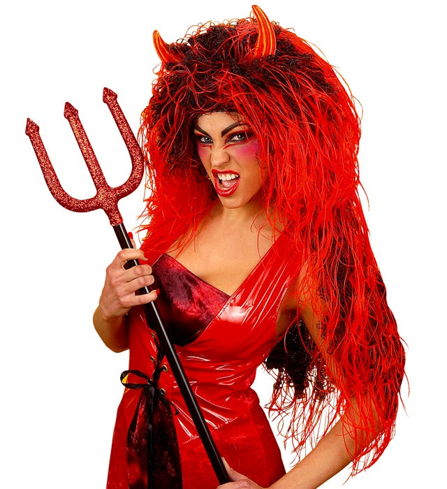 Extra lange rote Teufelsperücke als Kostümzubehör für Fasnacht und Halloween