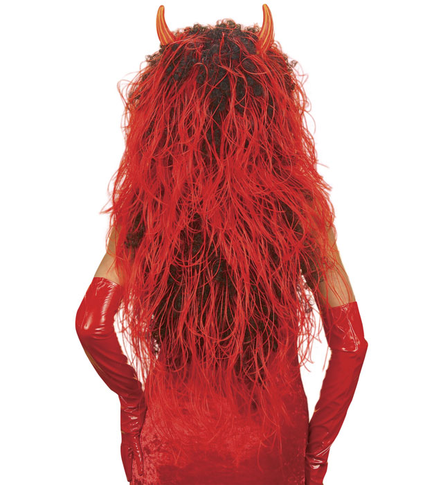 Extra lange rote Teufelsperücke als Kostümzubehör für Fasnacht und Halloween