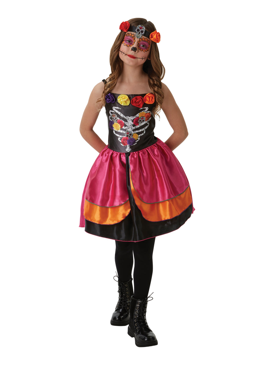 Rubies Sugarskull Day of the Dead Kinderkostüm für Mädchen mit Kleid und Haarreif