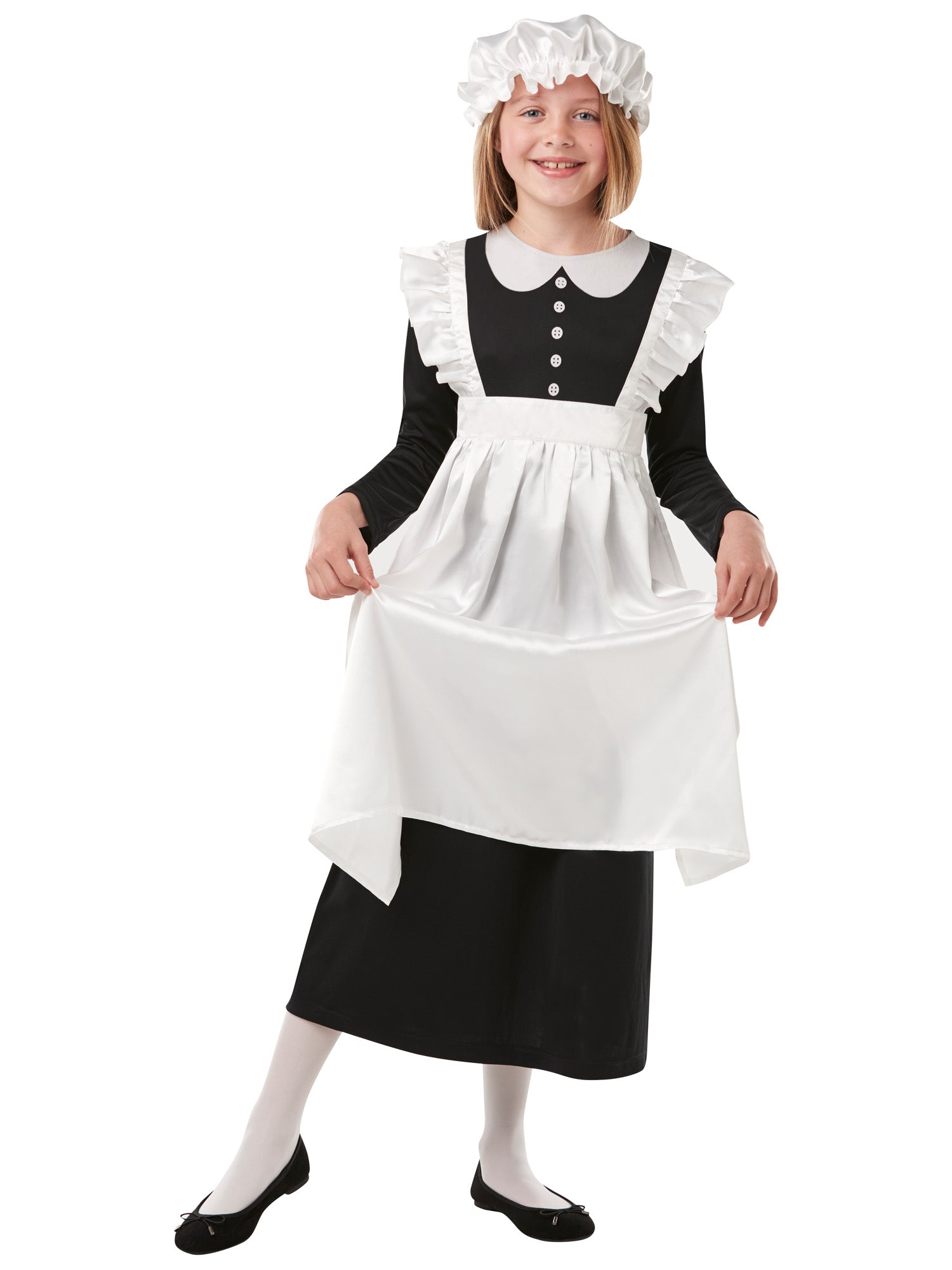 Rubies Victorian Maid Kinderkostüm für Mädchen mit Kleid, Schürze und Haube – Seitenansicht
