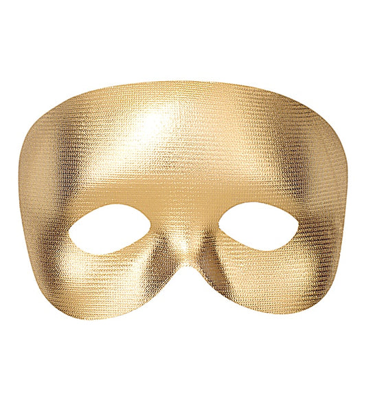 Goldene Augenmaske Phantom auf weißem Hintergrund, elegantes Kostümzubehör