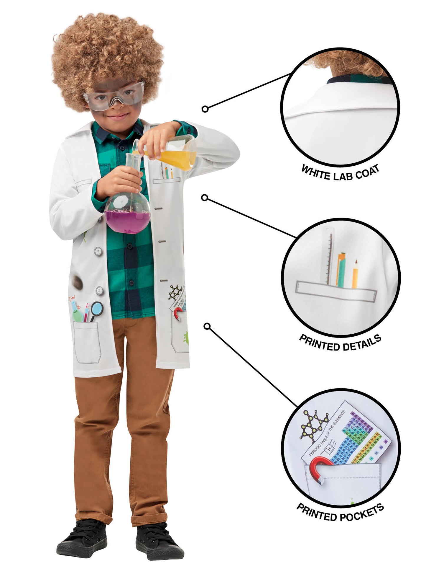 Rubies Mad Scientist Kinderkostüm für Jungen mit bedruckter Jacke – Seitenansicht