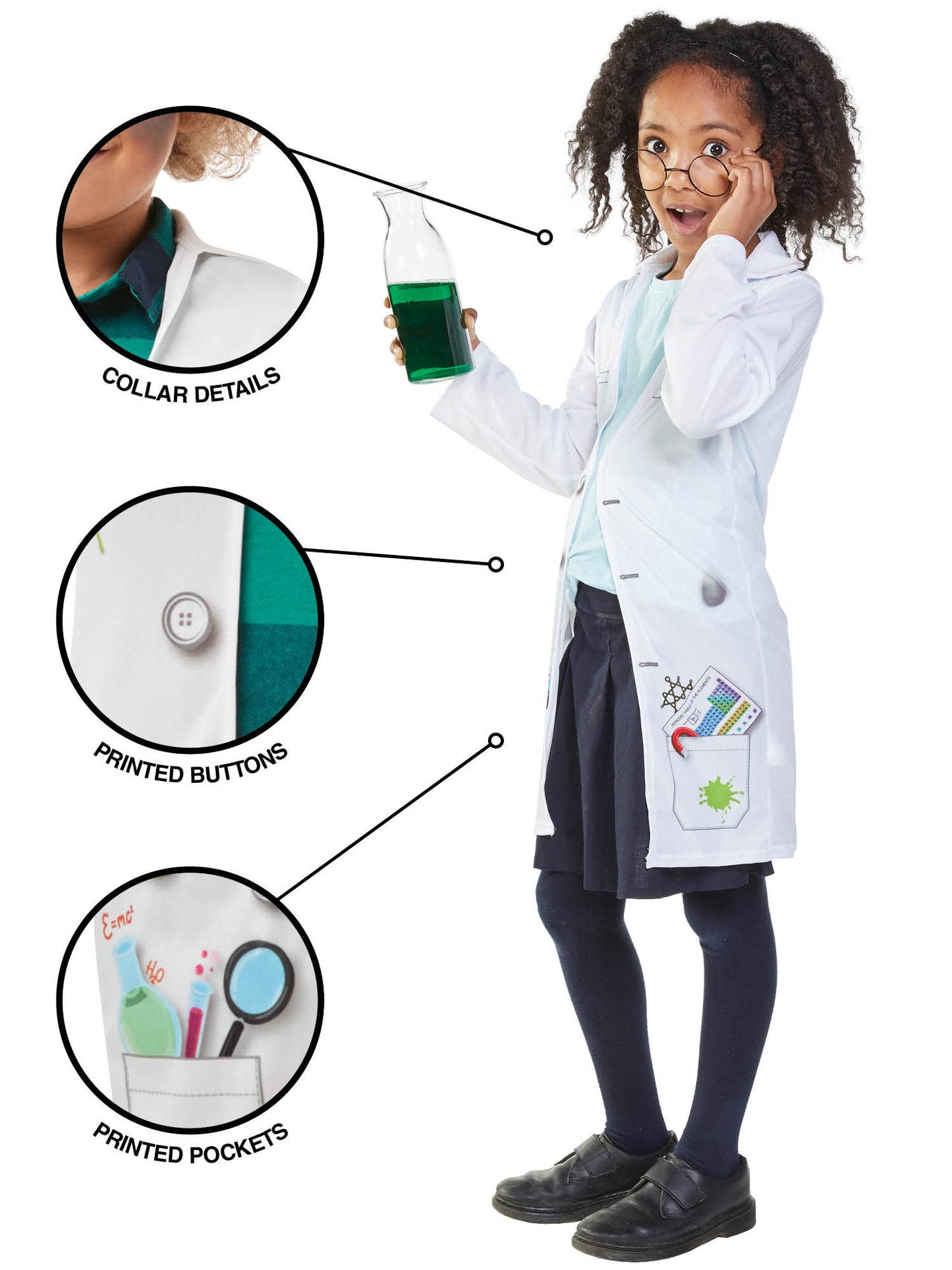 Rubies Mad Scientist Kinderkostüm für Jungen mit bedruckter Jacke – Rückansicht