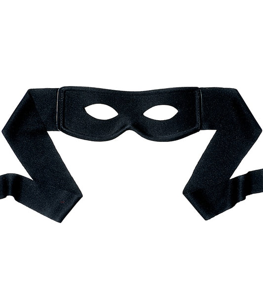 Schwarze Banditen Augenmaske vor weißem Hintergrund