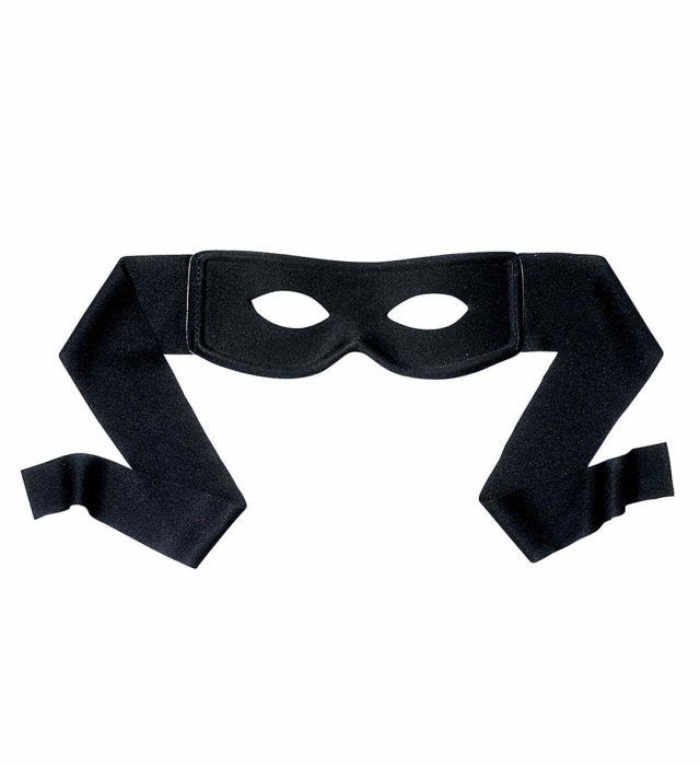 Schwarze Banditen Augenmaske vor weißem Hintergrund