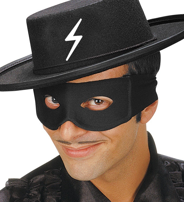 Schwarze Banditen Augenmaske vor weißem Hintergrund