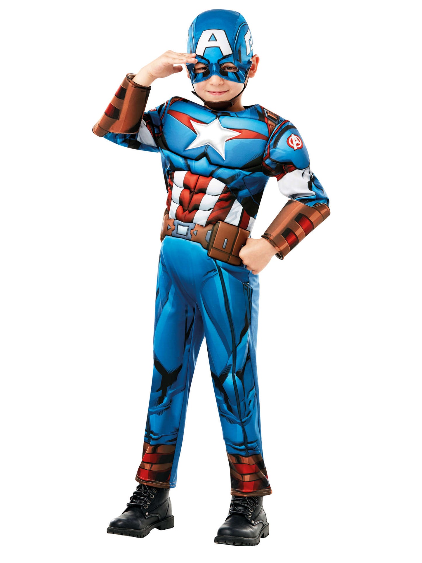 Rubies Captain America Kinderkostüm für Jungen mit Overall und Snood-Maske – Produktansicht