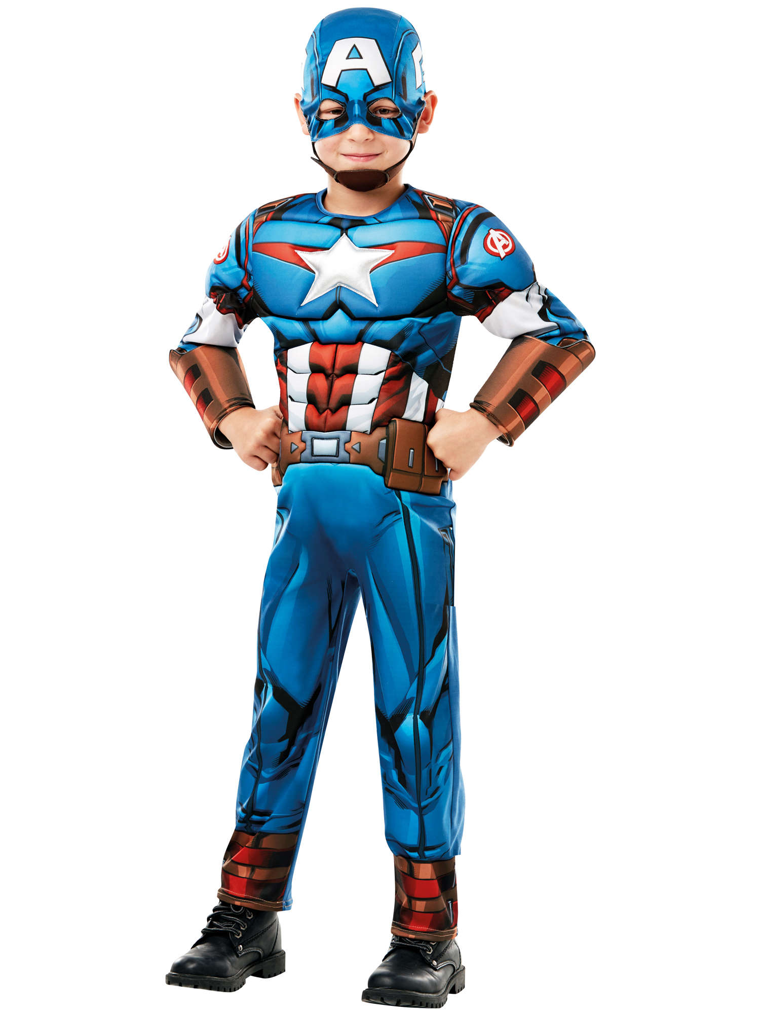 Rubies Captain America Kinderkostüm für Jungen mit Overall und Snood-Maske – Detailansicht