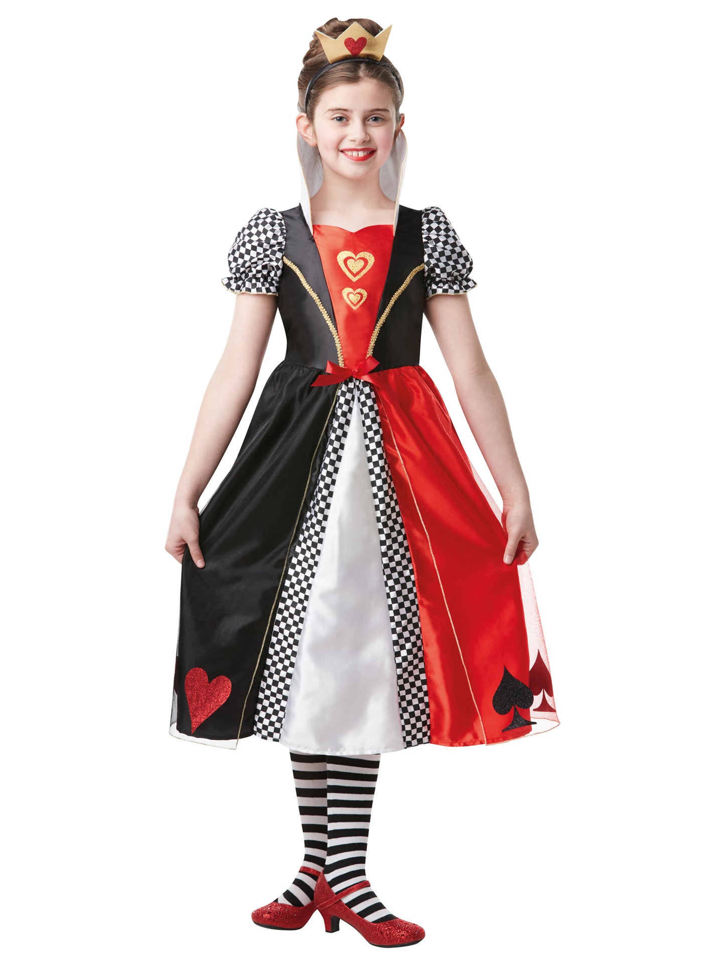 Rubies Red Queen Kinderkostüm für Mädchen mit Kleid und Kronen-Kopfschmuck – Produktansicht