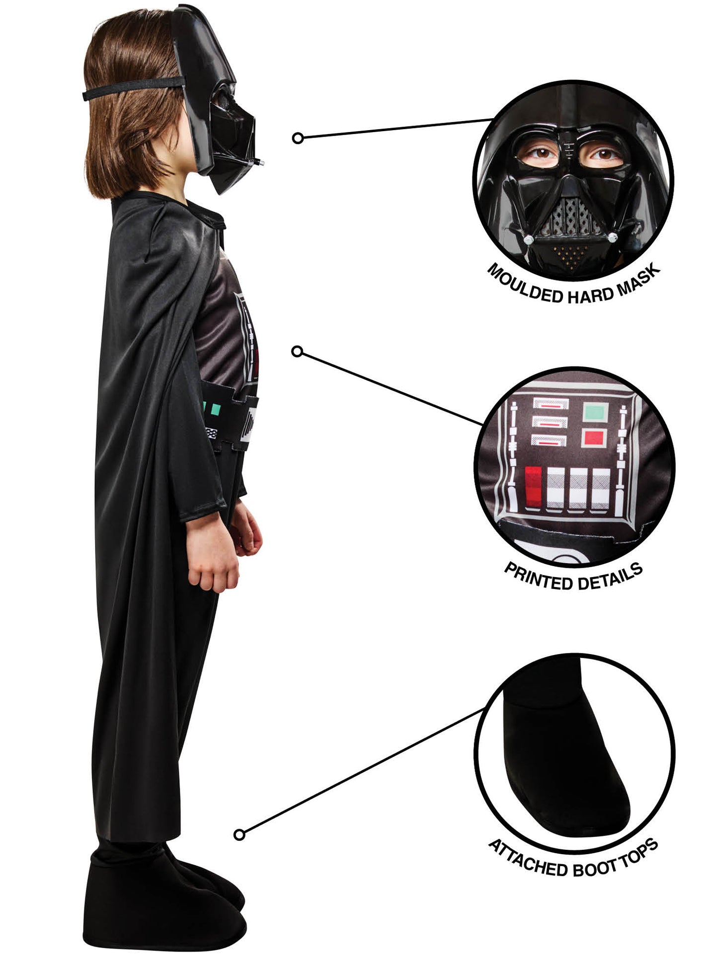 Rubies Darth Vader Kinderkostüm mit Overall, Maske und Umhang – Seitenansicht