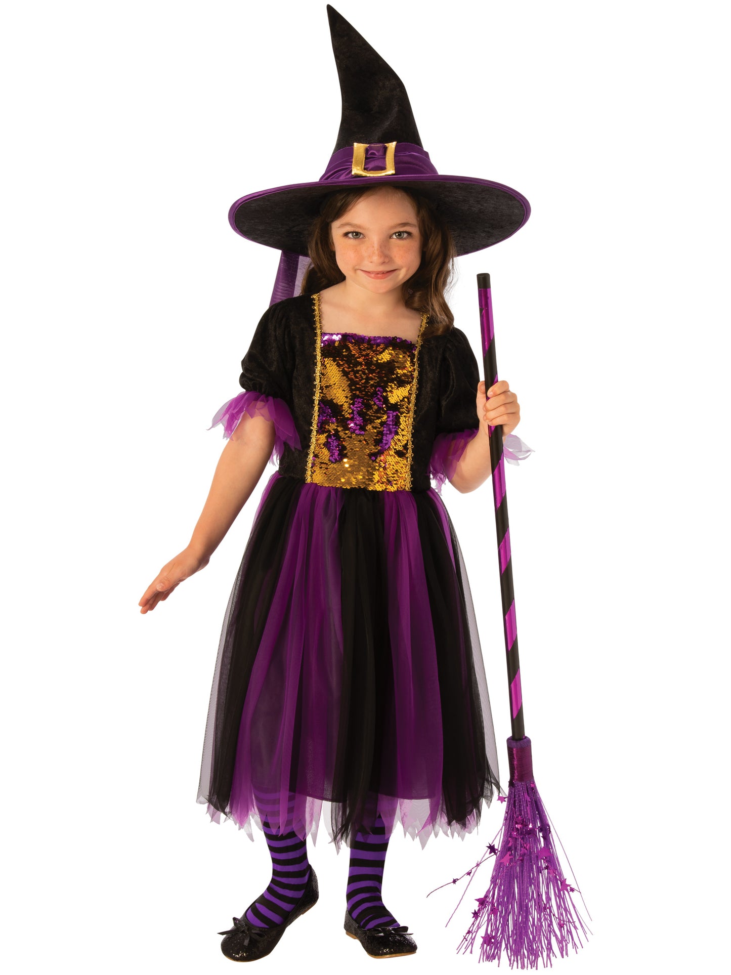 Rubies Magic Witch Kinderkostüm für Mädchen mit Kleid und Hut – Detailansicht