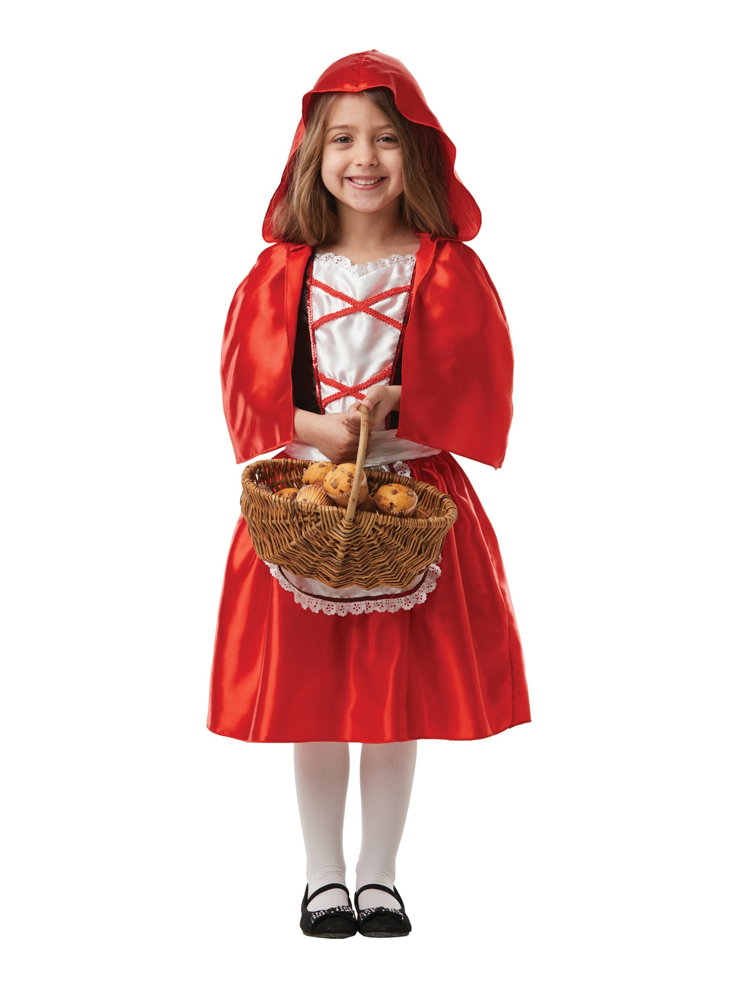 Rubies Rotkäppchen Kinderkostüm für Mädchen mit Kleid und Kapuzenumhang – Detailansicht