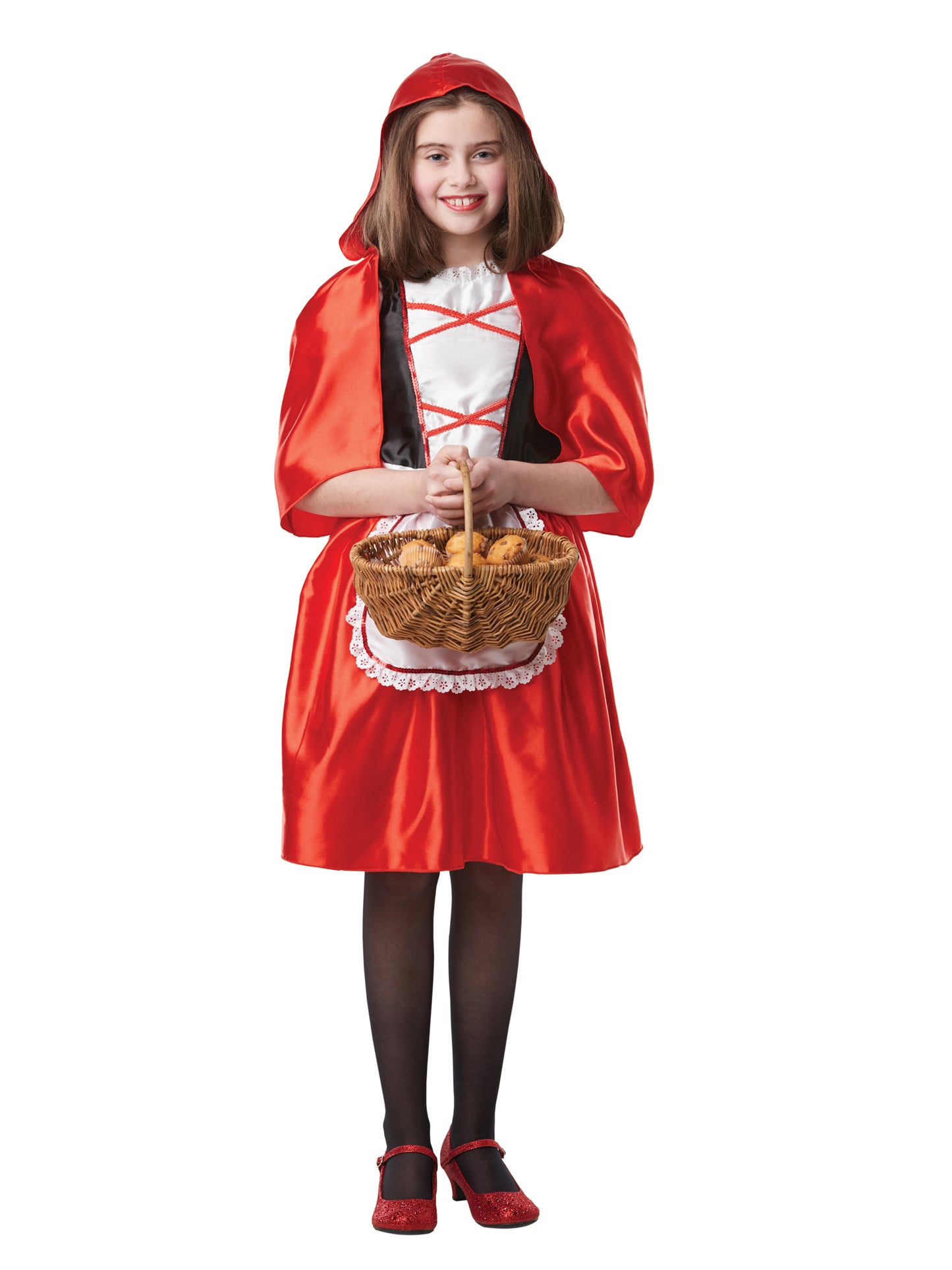 Rubies Rotkäppchen Kinderkostüm für Mädchen mit Kleid und Kapuzenumhang – Detailansicht