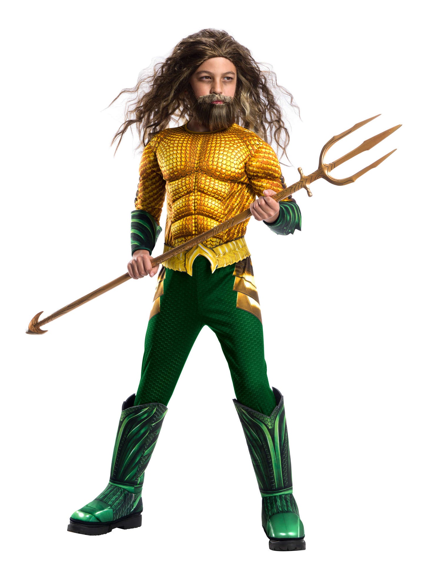 Rubies Aquaman Deluxe Kinderkostüm für Jungen mit Overall, Armschienen, Stiefelüberziehern und Gürtel