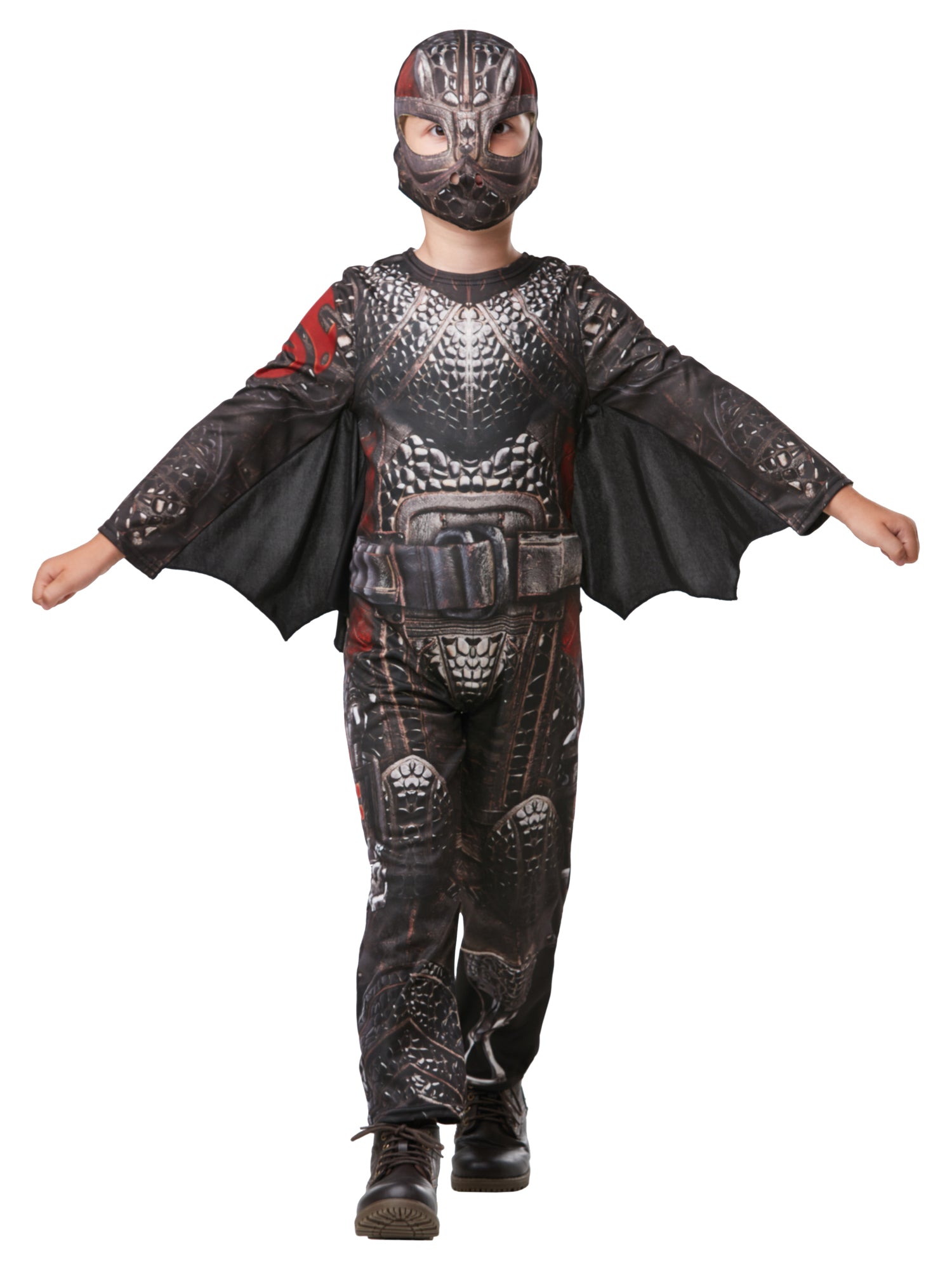 Rubies Hiccup Kinderkostüm im Battlesuit-Design mit Overall, Flügeln und Snood – Detailansicht