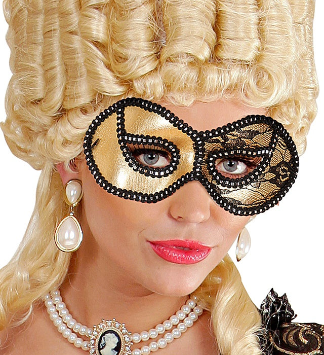 Elegante schwarze Augenmaske mit filigranem Spitzenbesatz für Fasnacht