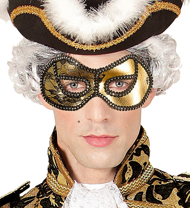 Elegante schwarze Augenmaske mit filigranem Spitzenbesatz für Fasnacht