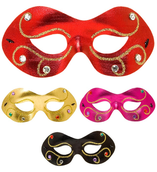 "AUGENMASKE AUS METALLISIERTEM STOFF MIT JUWELEN" in 4 Farben sort.: 4 schwarz, 4 gold, 2 rot, 2 rosa Diverse Farben