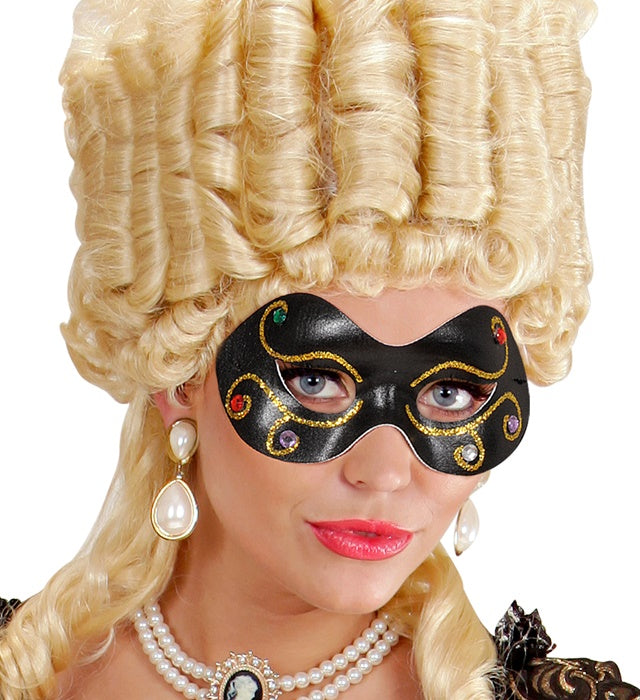 "AUGENMASKE AUS METALLISIERTEM STOFF MIT JUWELEN" in 4 Farben sort.: 4 schwarz, 4 gold, 2 rot, 2 rosa Diverse Farben