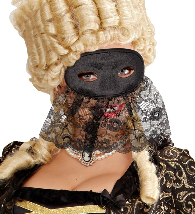 Schwarze Carmen Augenmaske mit zartem Schleier für Fasnacht