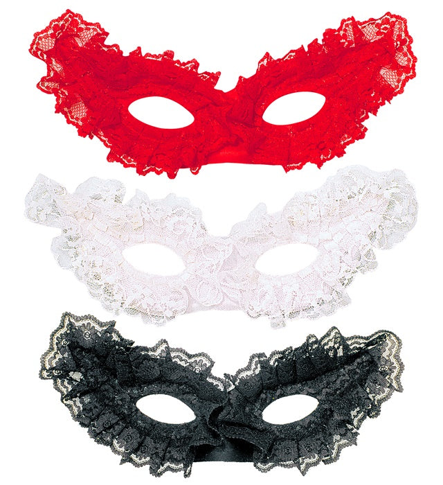 Papillon Augenmaske mit Spitzenbesatz in Schwarz, Rot und Weiß
