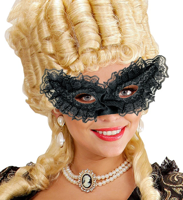 Papillon Augenmaske mit Spitzenbesatz in Schwarz, Rot und Weiß
