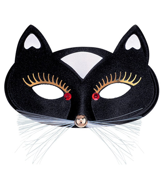 Schwarze Katzen Augenmaske aus weichem Material für Fasnacht und Mottoparty