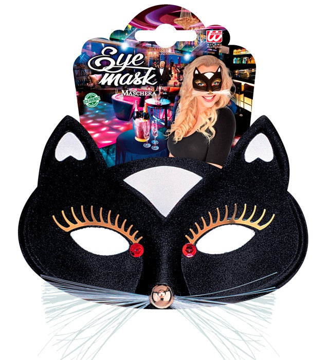 Schwarze Katzen Augenmaske aus weichem Material für Fasnacht und Mottoparty