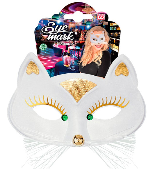 Weiße Katzen Augenmaske für Fasnacht und Karneval