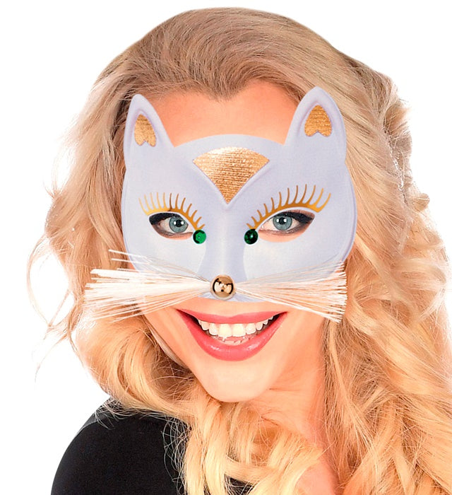 Weiße Katzen Augenmaske für Fasnacht und Karneval