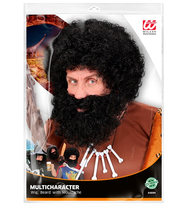 Schwarze Knecht Ruprecht Perücke und Bart Set für Fasnacht
